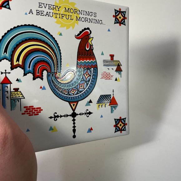 Berggren Trayner Tile Trivet Every Morning Is A Beautiful Morning Rooster Vtg 64 - Picture 14 of 15